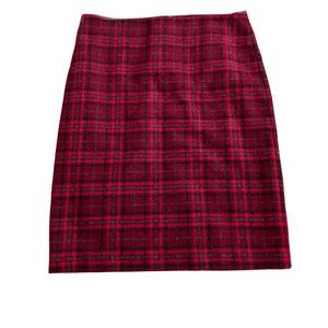 Talbots Wool Blend Pencil Skirt, Sz. 12, Red/Gray Plaid, Back Zipper & Eye Hook